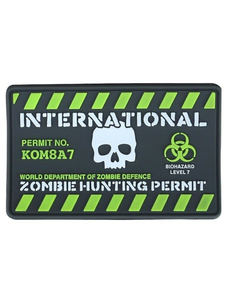 KT Zombie Hunting Permit PVC Rubber Morale Patch tactical hook 3D Army Airsoft