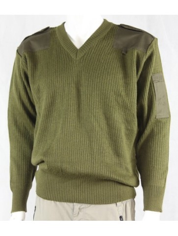 Genuine Surplus Italian Wool Mix Jumper Olive Green V-Neck Rib