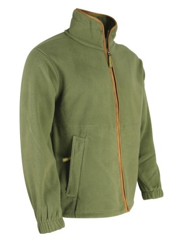 K MENS  COUNTRY OUTDOOR THERMAL Fleece JACKET LEATHERETTE PIPING FULL ZIP GREEN