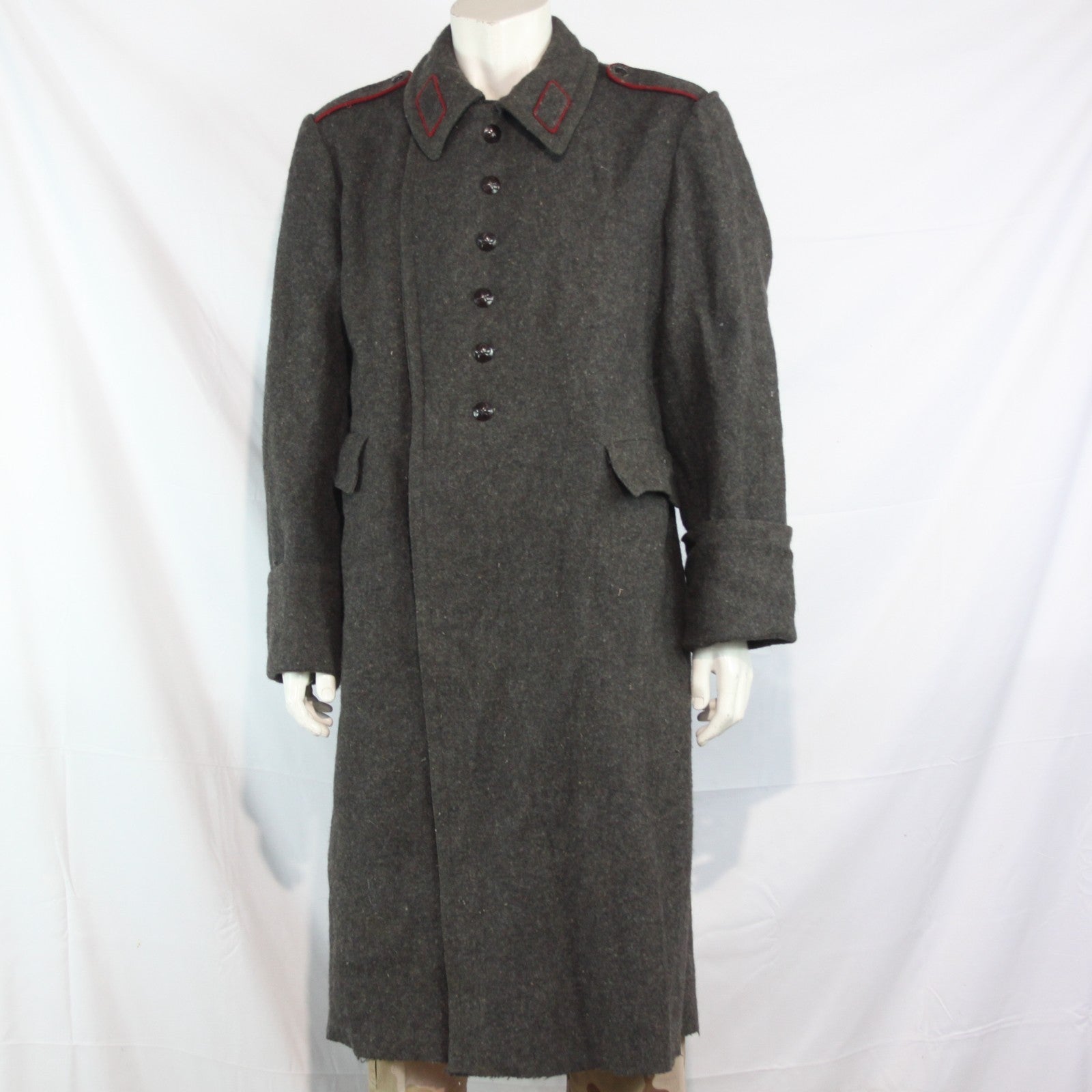 1970's Bulgarian Army Wool Greatcoat Genuine Surplus Grey Repaired 36-38"(3663)