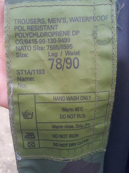 Genuine surplus British Army 100% Waterproof Over-trousers PVC  DPM 
