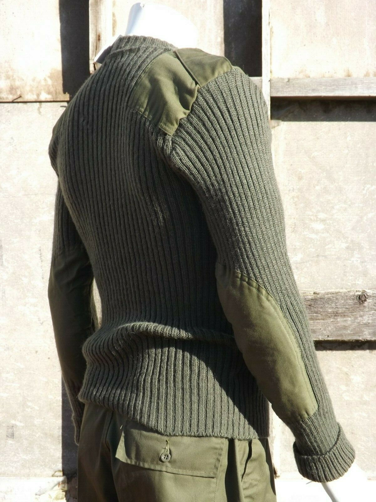 Genuine Belgian/British Army Wool Jumper Crew Neck Olive Green Surplus Repaired