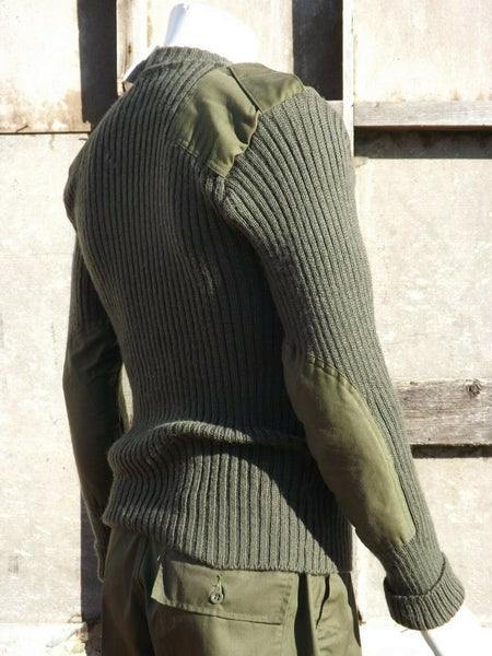Genuine Belgian/British Army Wool Jumper Crew Neck Olive Green Surplus Repaired