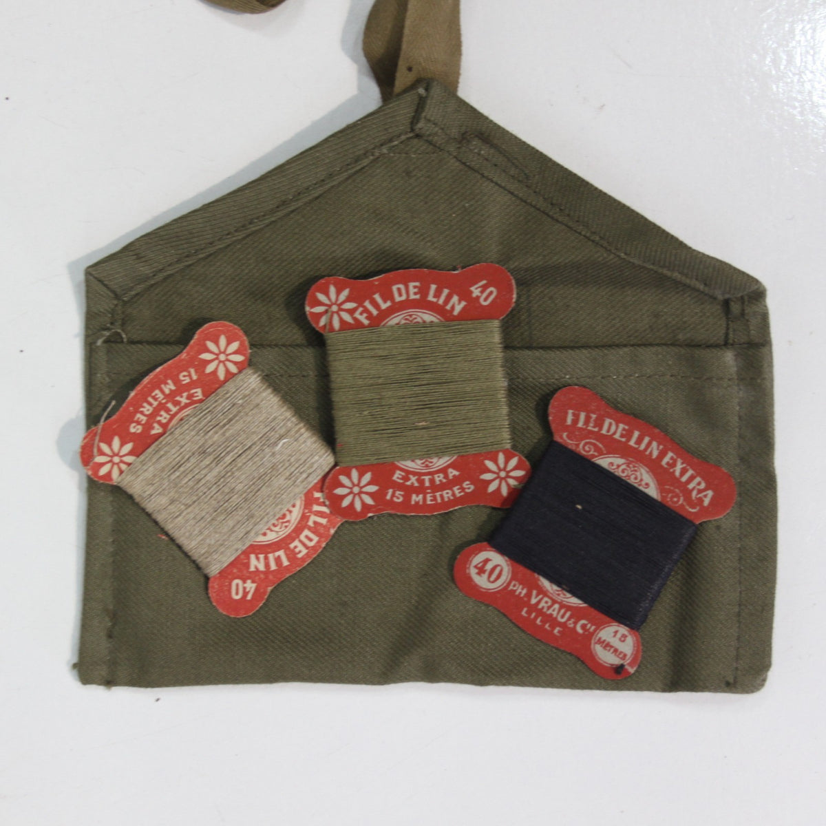 Genuine Surplus French Army Military Vintage Sewing Kit Pouch with Threads (3468