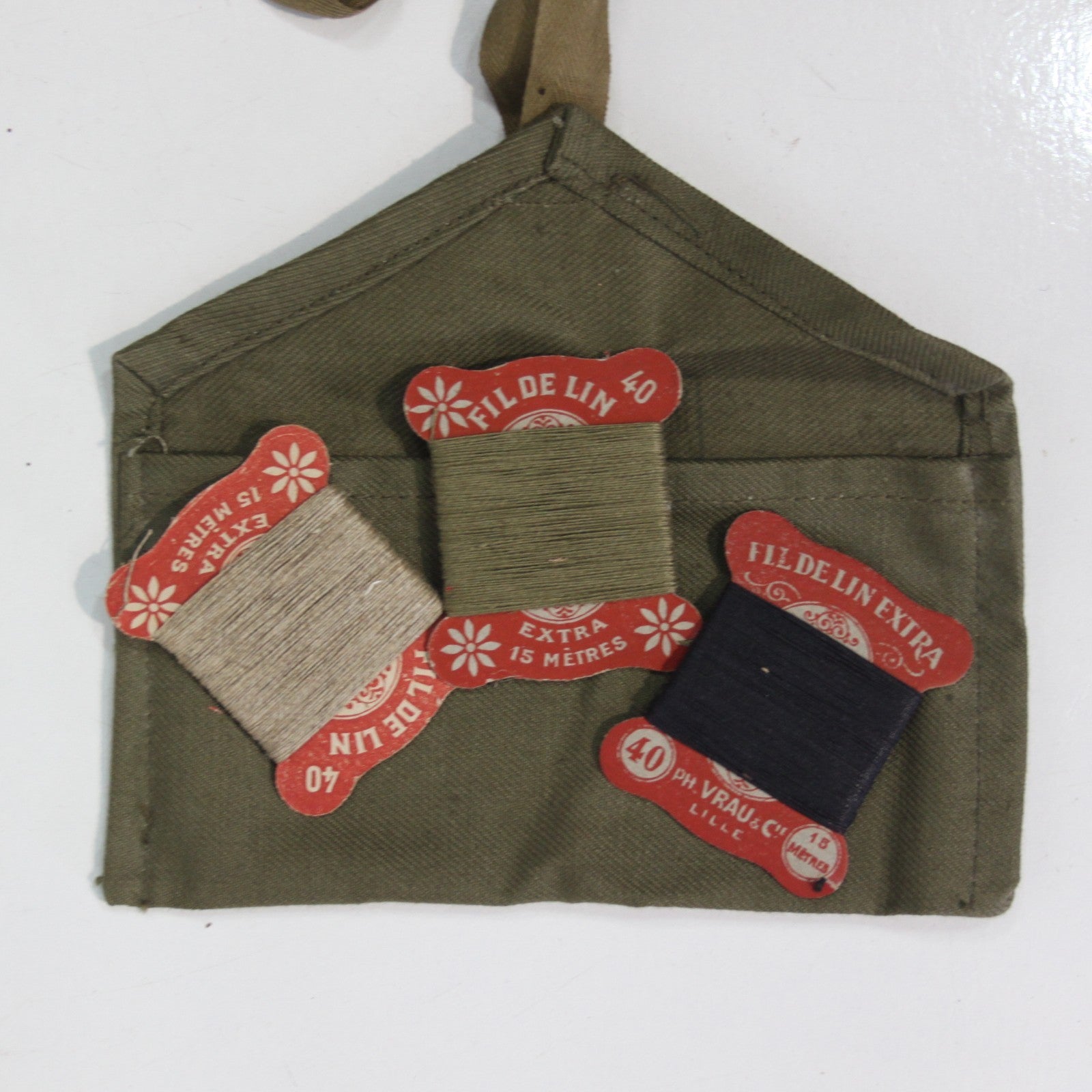 Genuine Surplus French Army Military Vintage Sewing Kit Pouch with Threads (3468