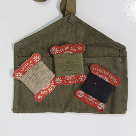 Genuine Surplus French Army Military Vintage Sewing Kit Pouch with Threads (3468