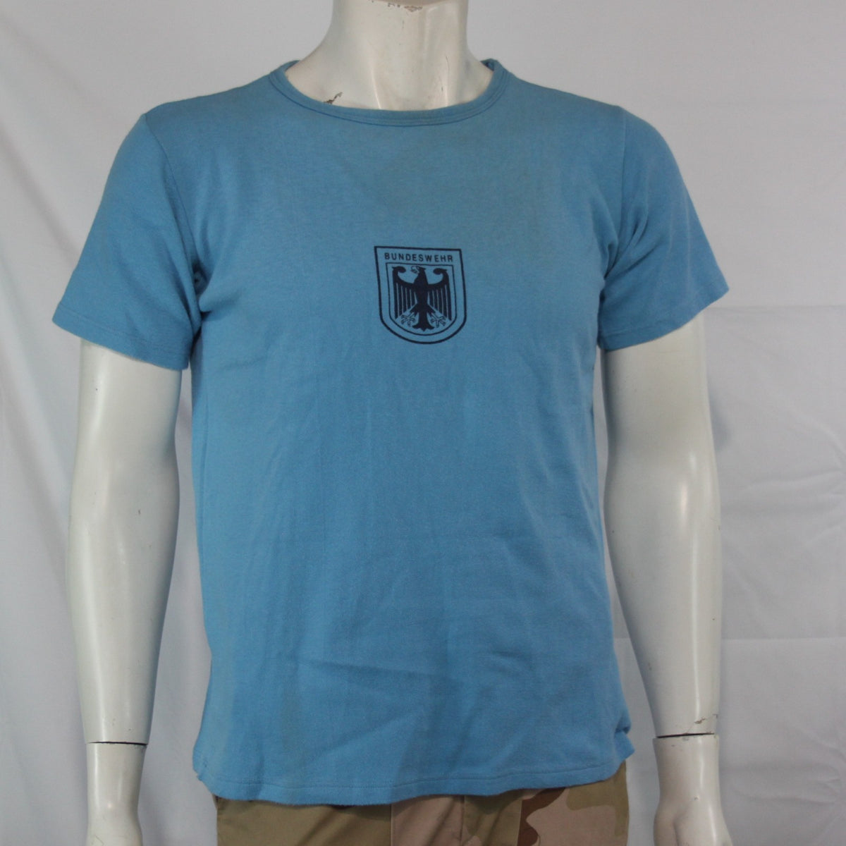 Genuine Army Surplus German Blue PT T-Shirt Short Sleeve Pique Cotton Vintage G2