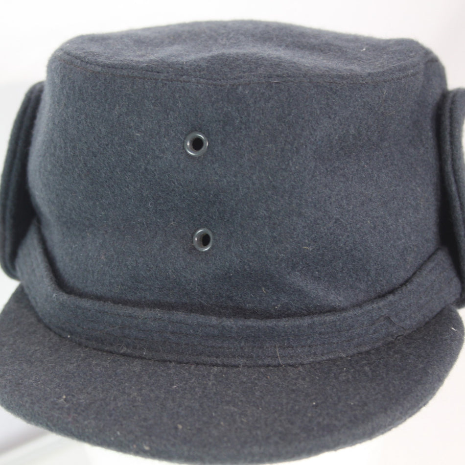Vintage Swedish Forces Wool Winter Hat Blue Peak Cap Thermal Size 58cm  (3940)