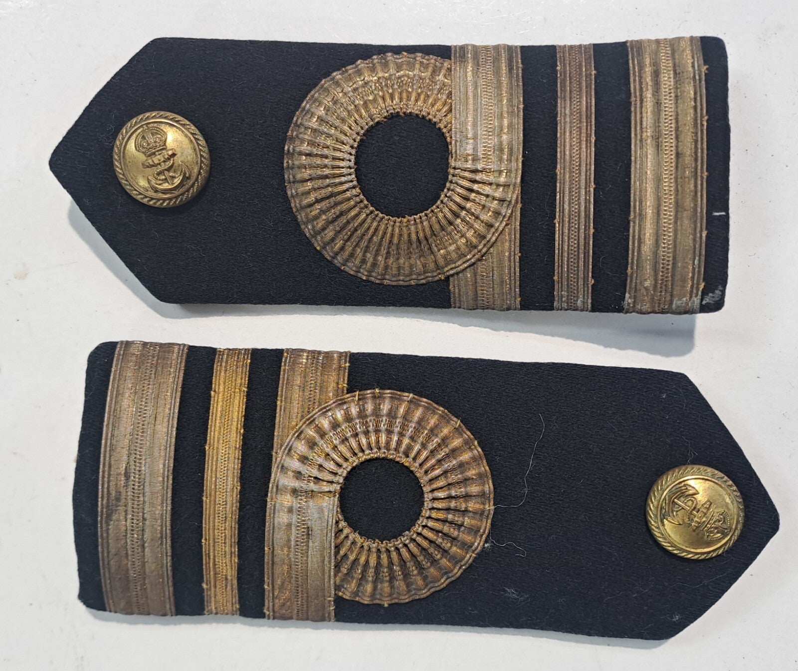 Genuine Surplus British Royal Navy Overcoat Epaulette Rank Slides Antique (2635)
