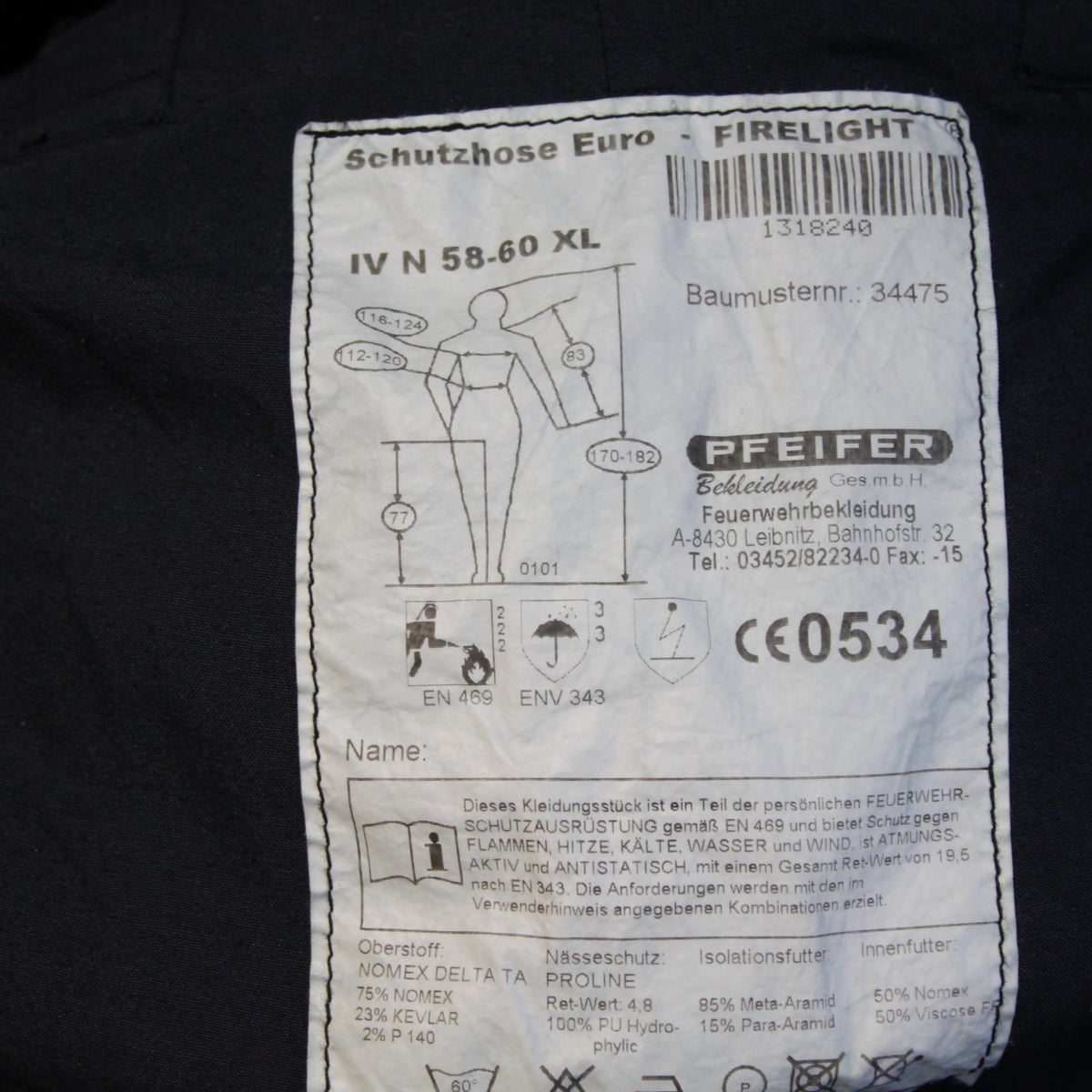 German Firefighters Trousers Waterproof Bib n Brace Nomex 44-46" W (3849)