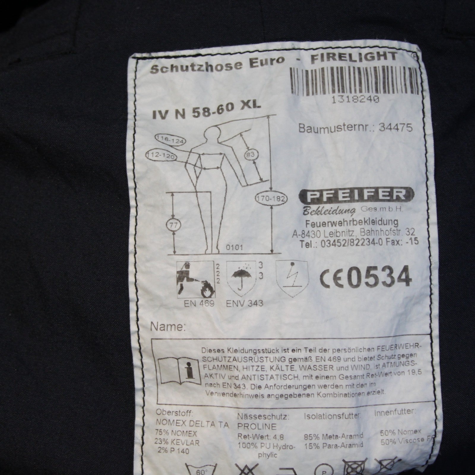 German Firefighters Trousers Waterproof Bib n Brace Nomex 44-46" W (3849)