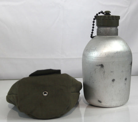 Genuine Surplus Austrian Water Bottle Aluminium Metal Screw Top & Drawcord Cover