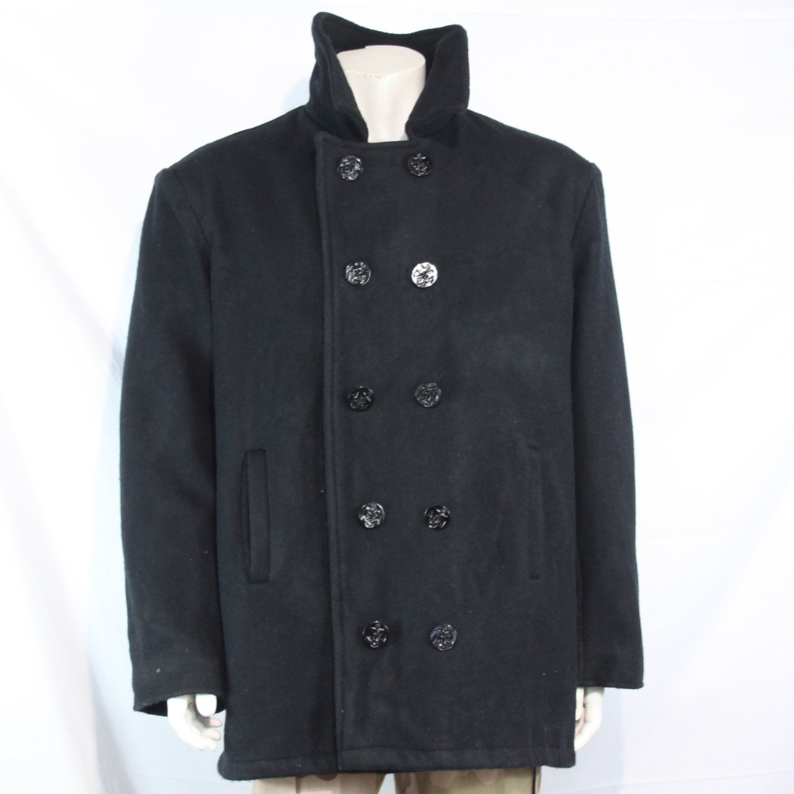 Possible US Naval Wool Pea Coat Black Military Surplus Warm Winter 44 (3647)
