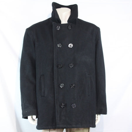 Possible US Naval Wool Pea Coat Black Military Surplus Warm Winter 44 (3647)