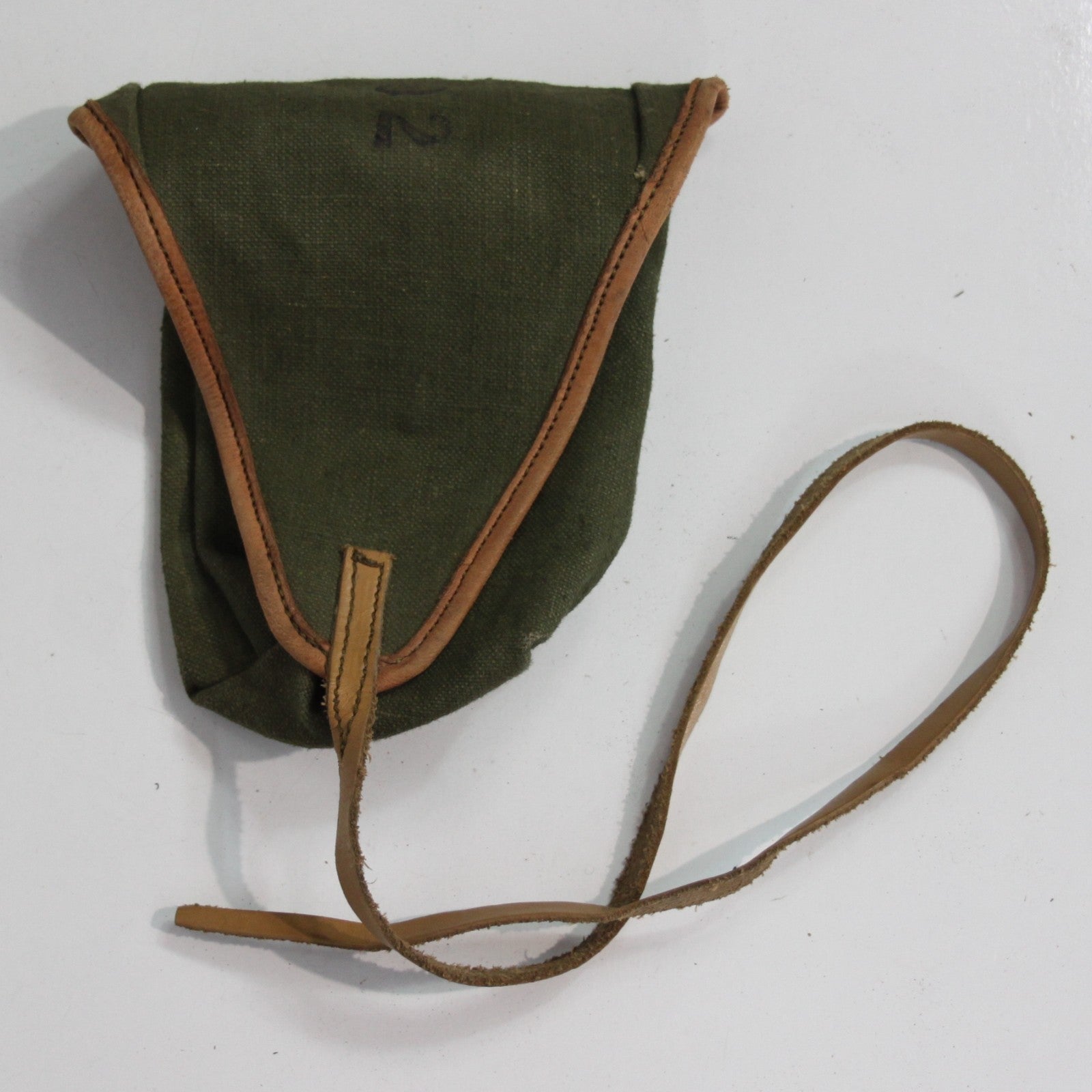 Genuine Surplus French Army Canvas Pouch Vintage Leather Trim (3467)