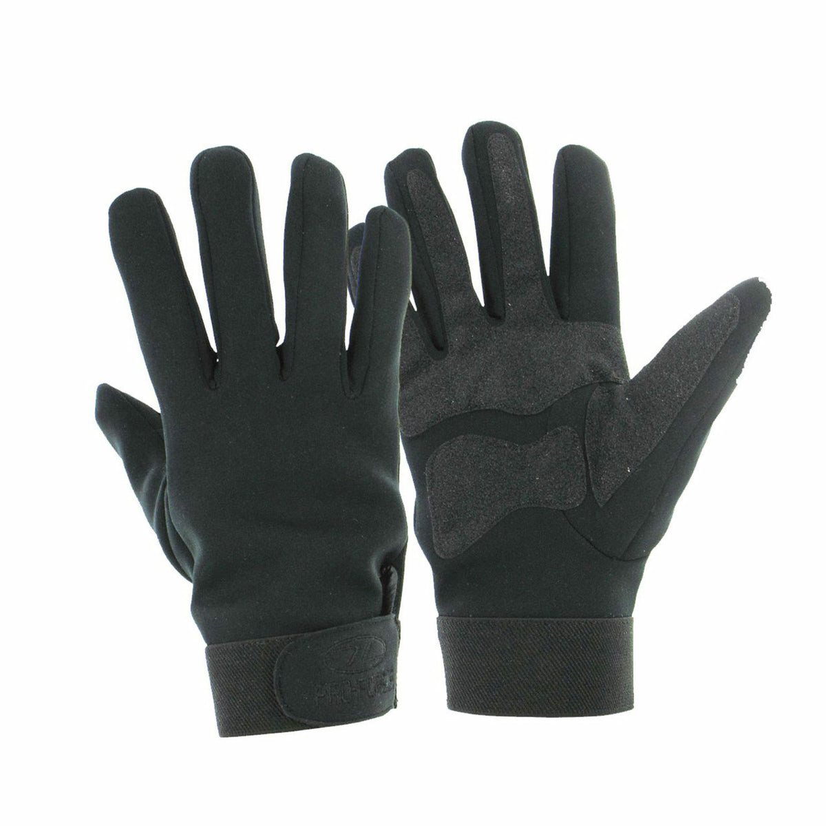 Highlander Military Style Neoprene Gloves Non Slip Palm Black Strap Adjuster 