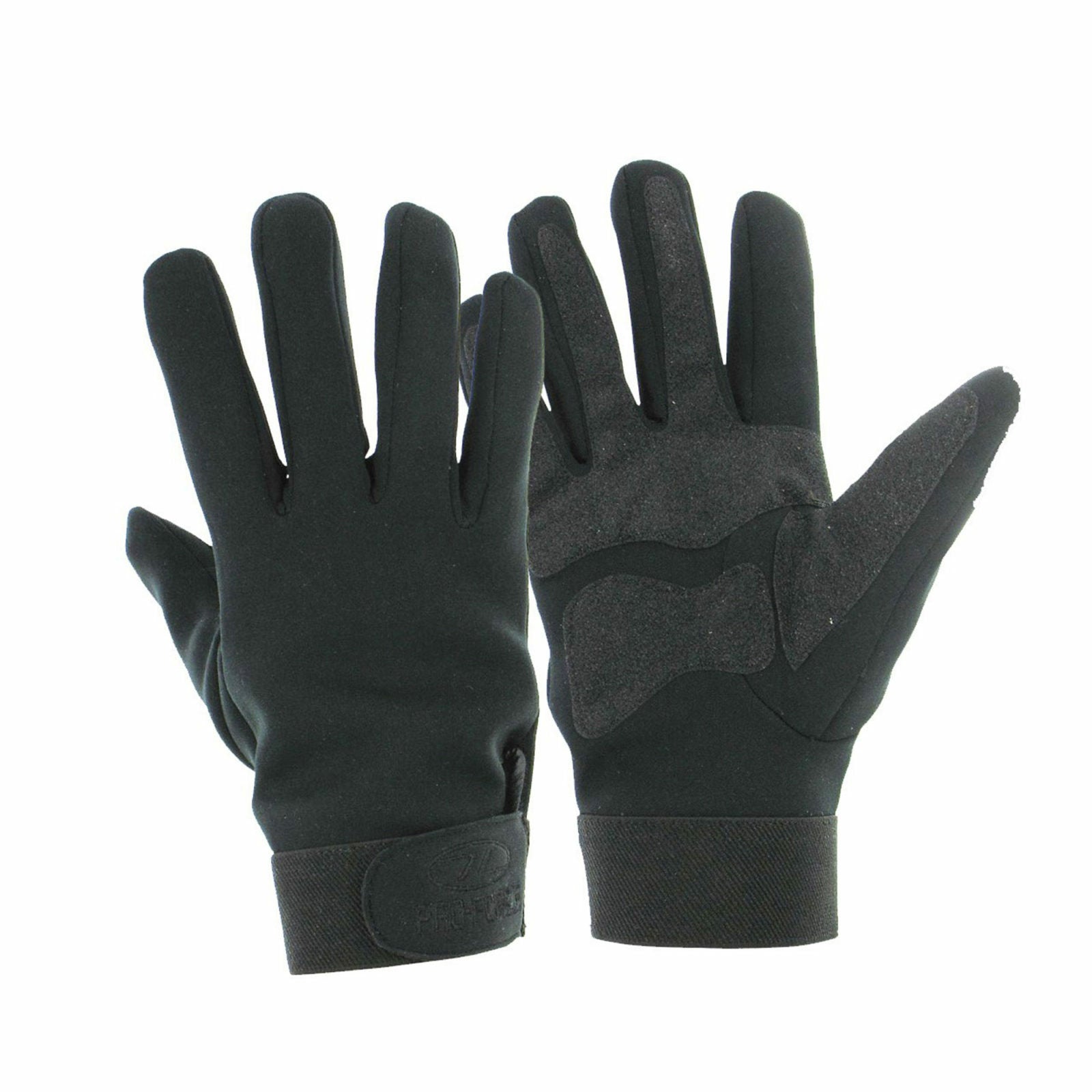 Highlander Military Style Neoprene Gloves Non Slip Palm Black Strap Adjuster 