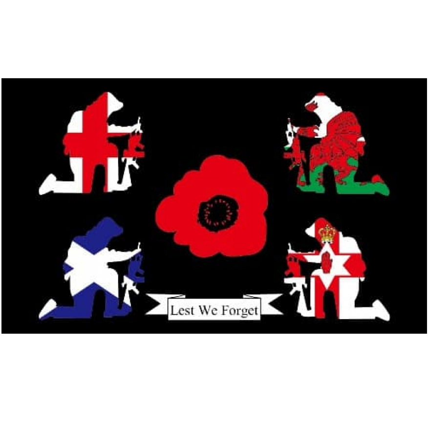 Britain Remembers Kneeling Soldiers Remembrance Day FLAG 5' x 3' Printed