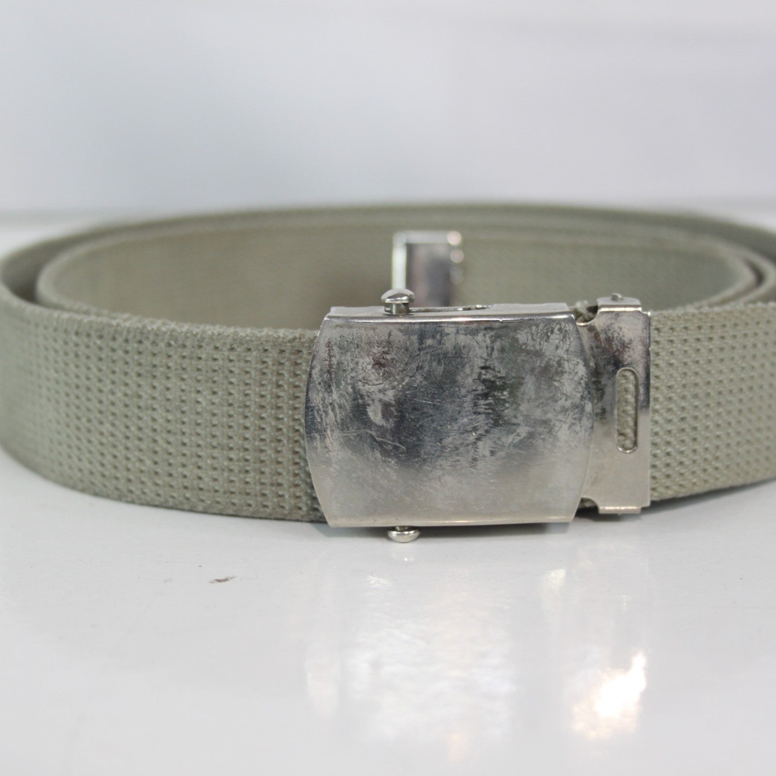 Genuine Surplus French 30mm Pale Khaki Webbing Belt Silver Buckle  (4082)