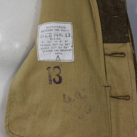 1954 British Army Battle Dress Short Uniform Jacket Wool 38" Chest Brown (3541)