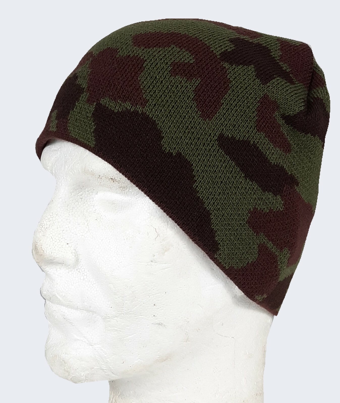 Camouflage Beanie Hat Stretch One Size Green or Blue Camo Knitted Acrylic