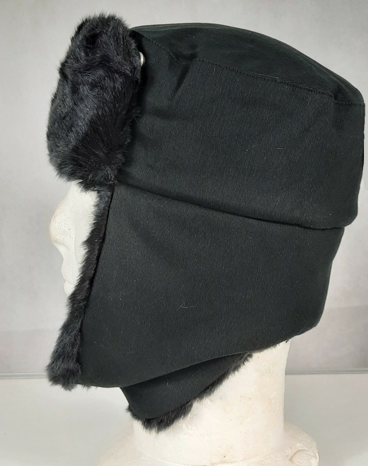 Cossack Hat Winter Black Thermal Faux Fur Trapper Hat Size Small Adult