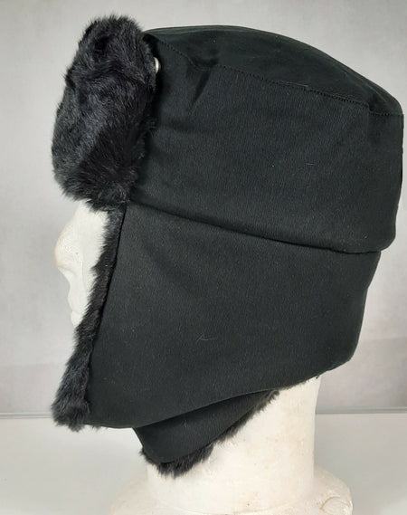 Cossack Hat Winter Black Thermal Faux Fur Trapper Hat Size Small Adult
