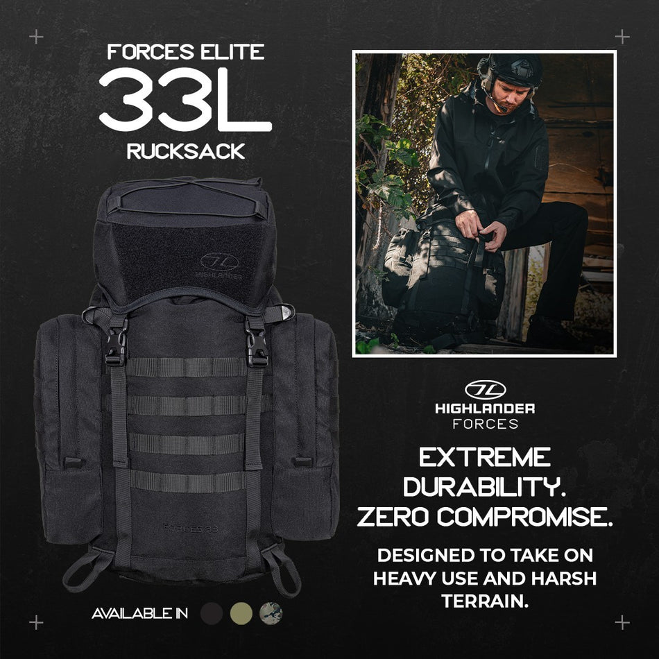 Highlander Forces Elite 33L Rucksack Black Green Tactical Bag Pack MilitaryStyle