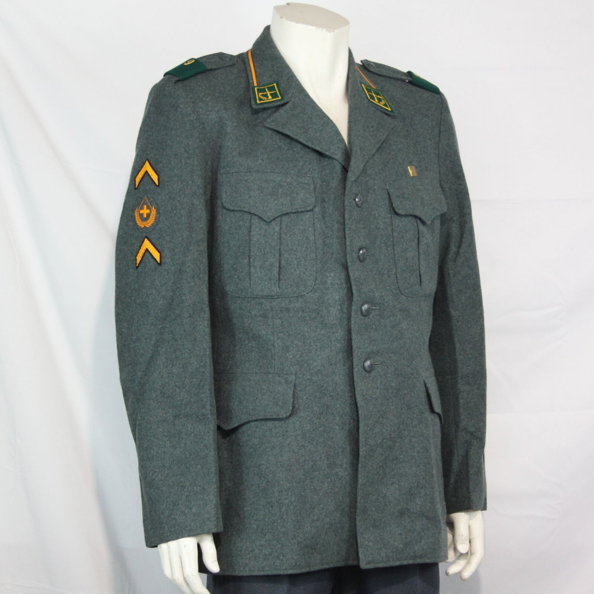 Genuine Surplus Swiss Army Vintage Wool Dress Jacket Badged Thick Blue Grey 3322