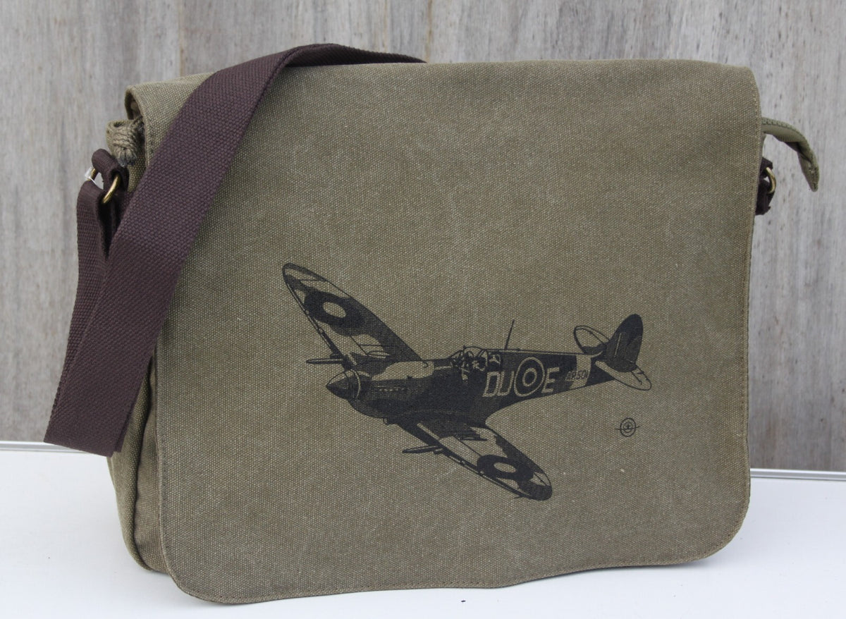 Spitfire Battle of Britain Exclusive Printed Messenger Bag Vintage style Olive
