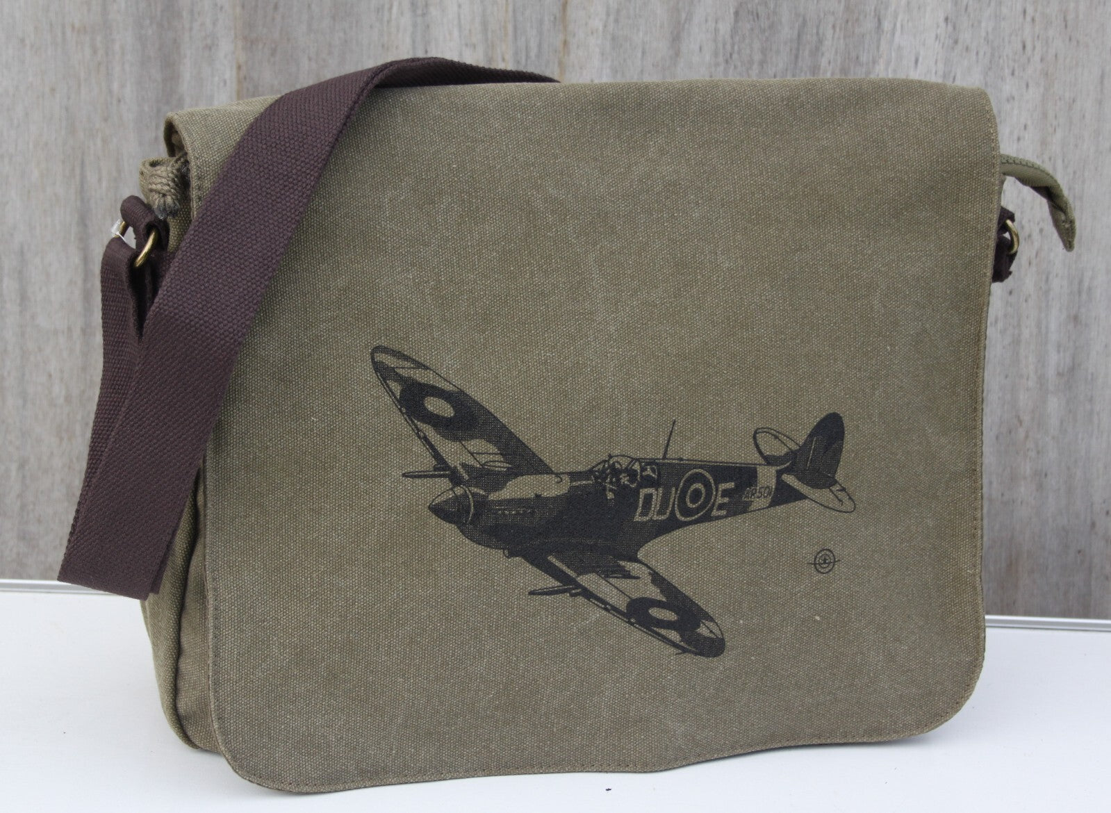 Spitfire Battle of Britain Exclusive Printed Messenger Bag Vintage style Olive