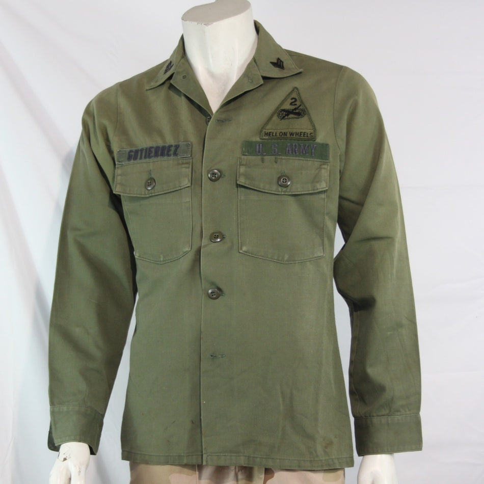 Vintage US Army Shirt Badged Olive Utility Shirt Genuine Surplus 38-40"  (4130