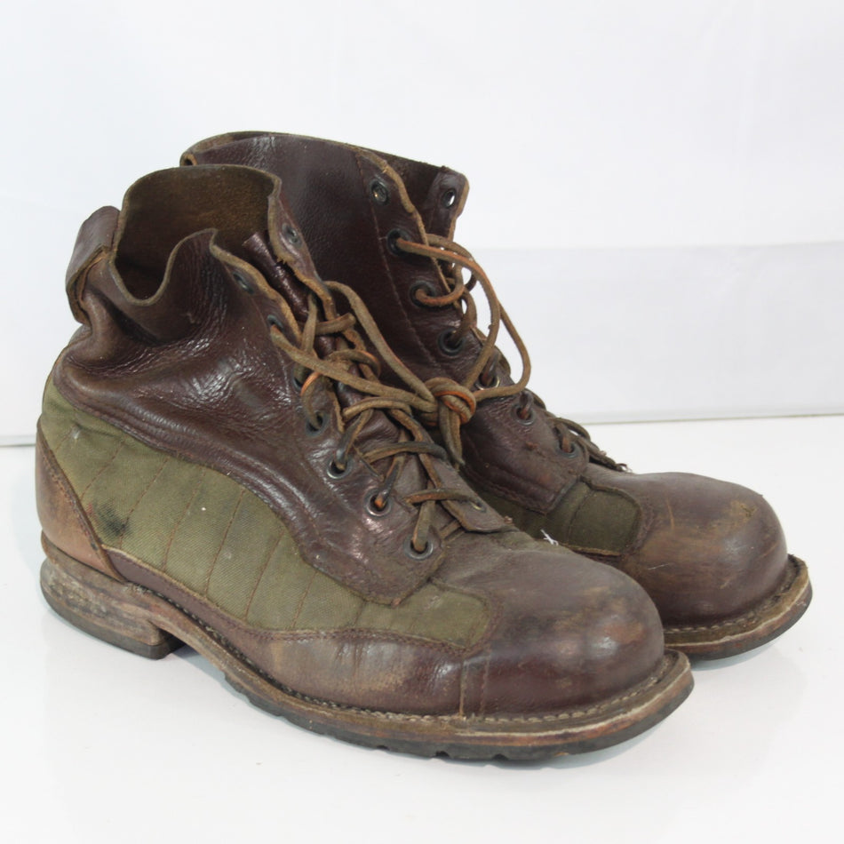 Vintage Swedish Army Canvas Leather Boots Heavy Brown Green EU 43 (3580)