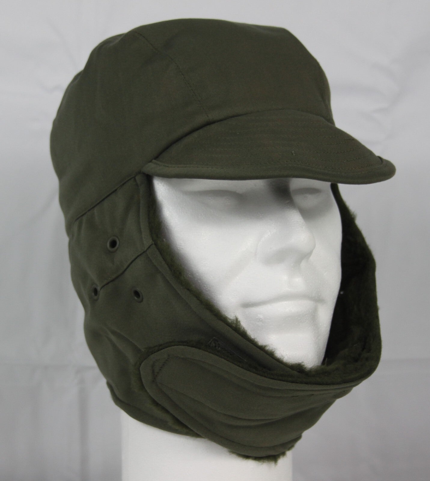 Genuine Surplus French Army Winter Hat Fur-lined Olive Green Peaked Thermal NEW