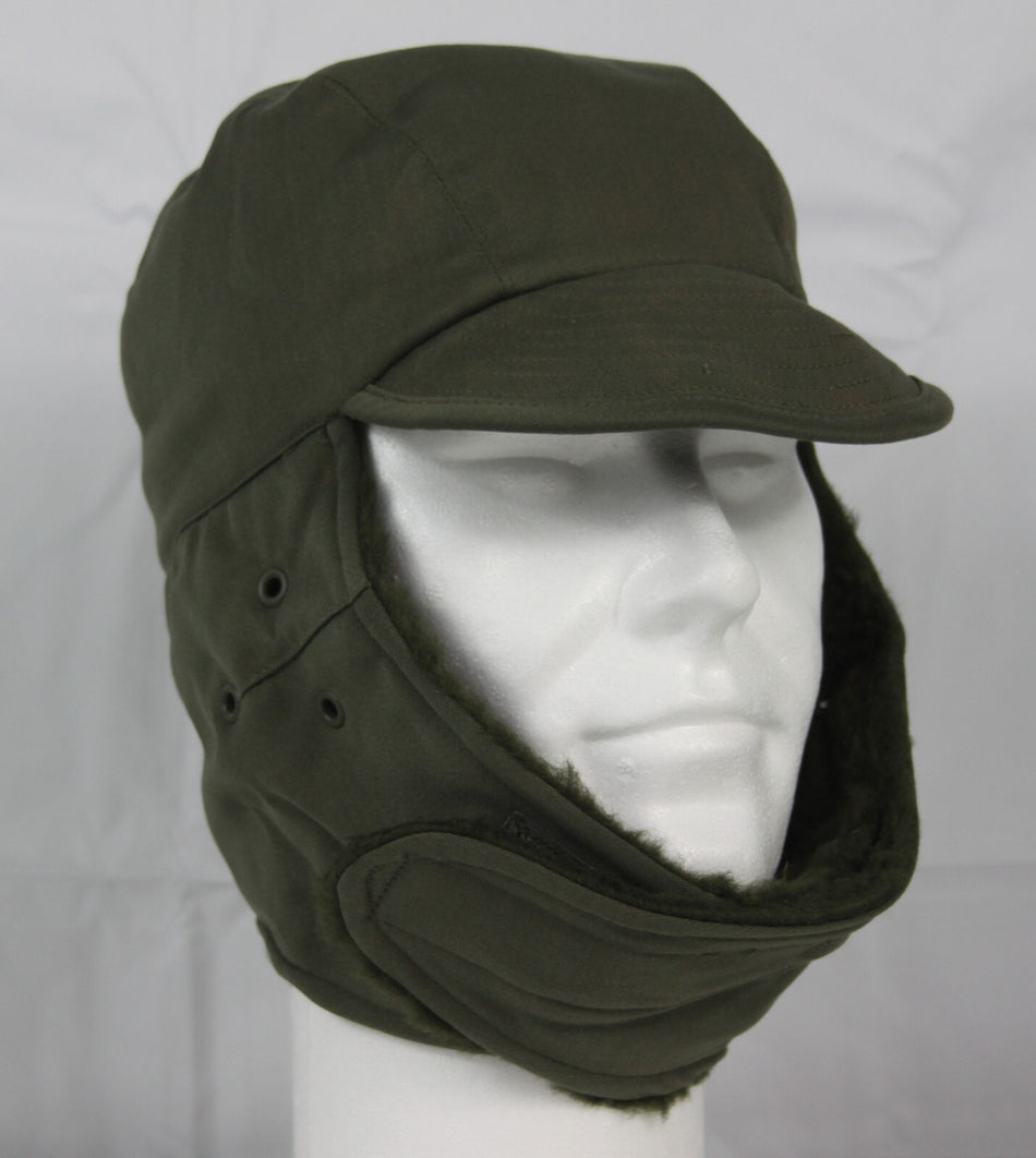 Genuine Surplus French Army Winter Hat Fur-lined Olive Green Peaked Thermal NEW