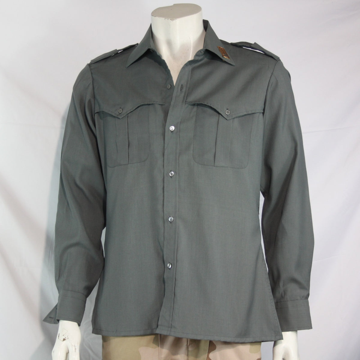 Genuine Surplus Italian Police Shirt with One Lapel Badge Green Grey 15.5"(4101)