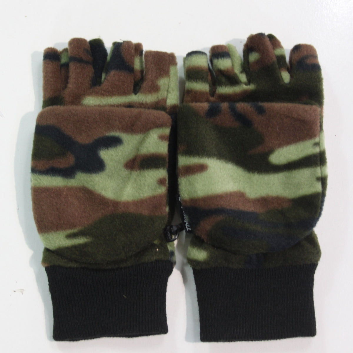 Fleece Foldback Gloves Fingerless Mitts Thermal Winter Camo Medium GL062
