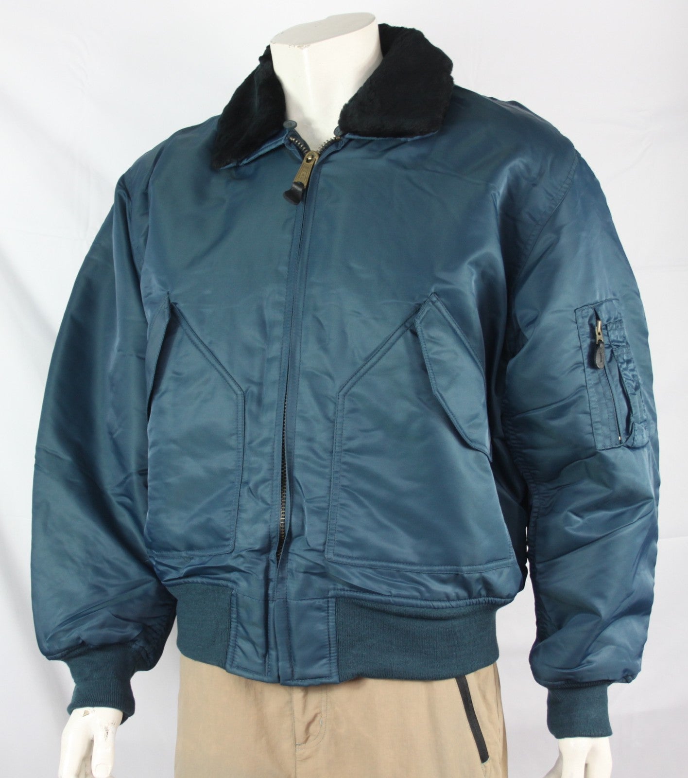 Highlander MA2 Bomber Jacket Faux Fur Collar Padded Quilted Blue Warm