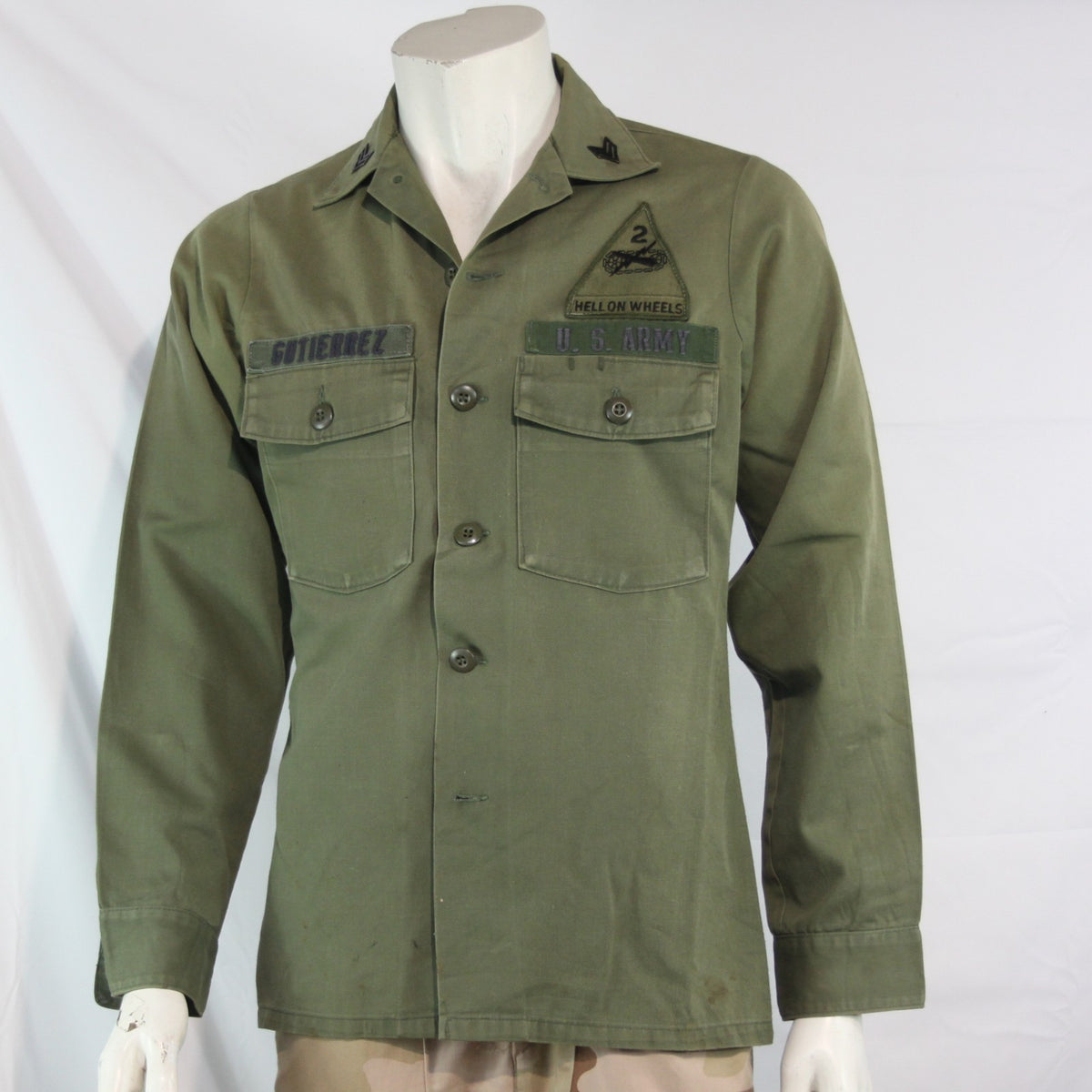 Vintage US Army Shirt Badged Olive Utility Shirt Genuine Surplus 38-40"  (4130