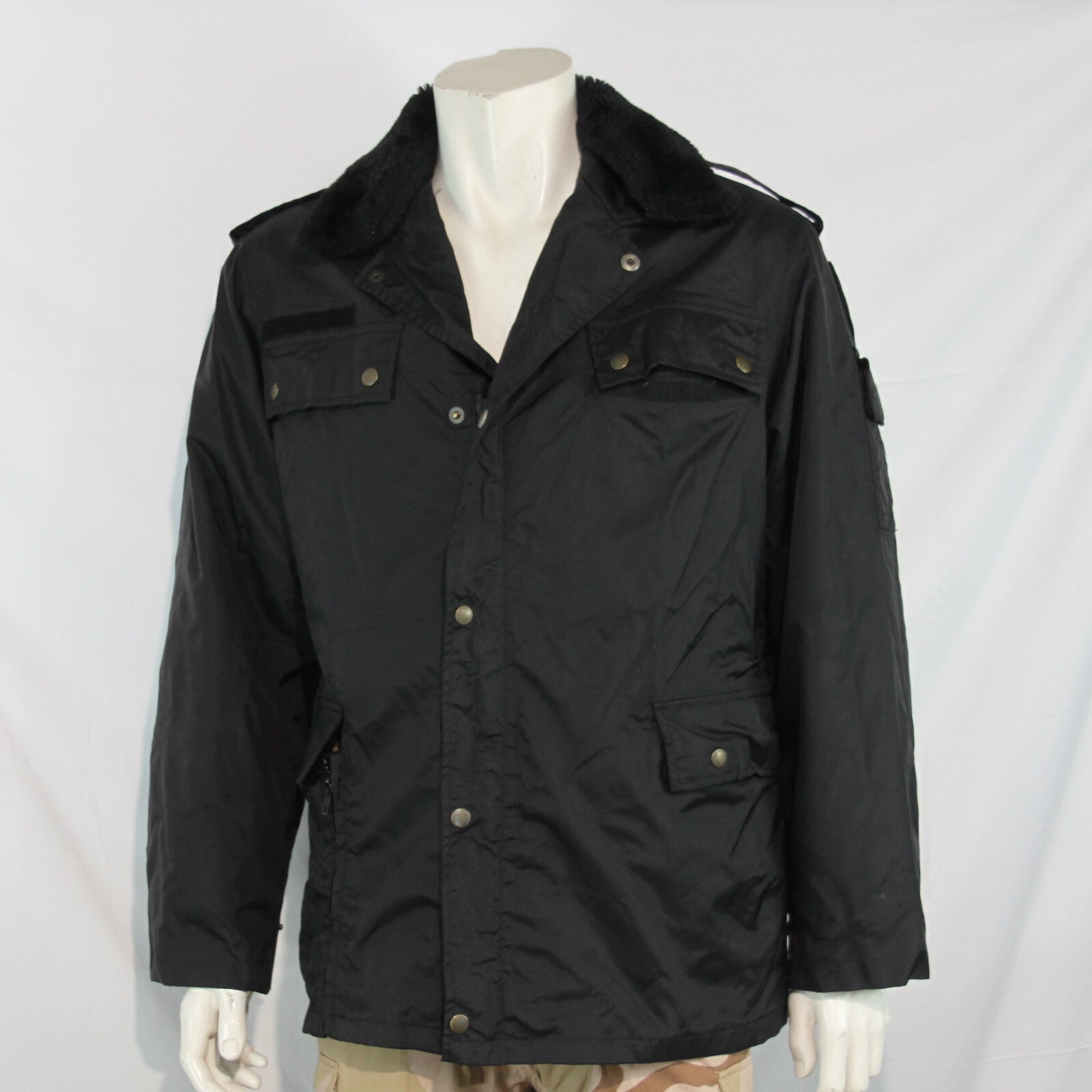 Genuine Surplus French Police Black Jacket, Button off Faux Fur Collar (3149)