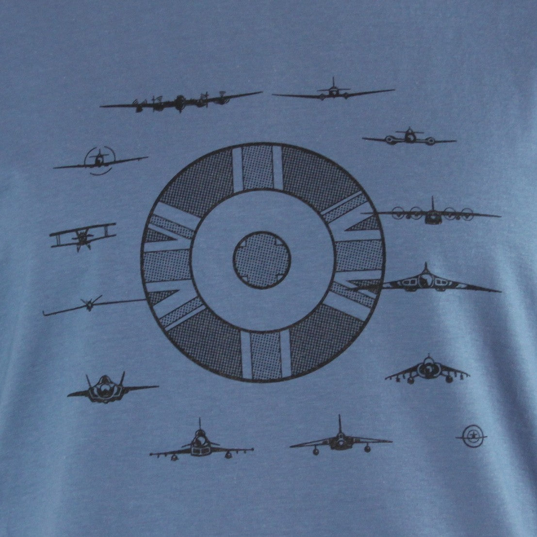 Planes of the UK Roundel Exclusive Printed T-Shirt Mens Warbird Print Denim Blue