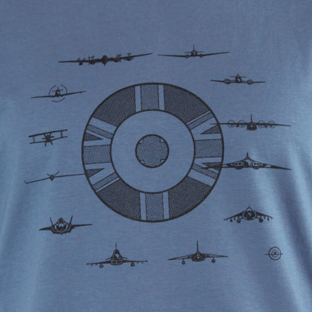 Planes of the UK Roundel Exclusive Printed T-Shirt Mens Warbird Print Denim Blue