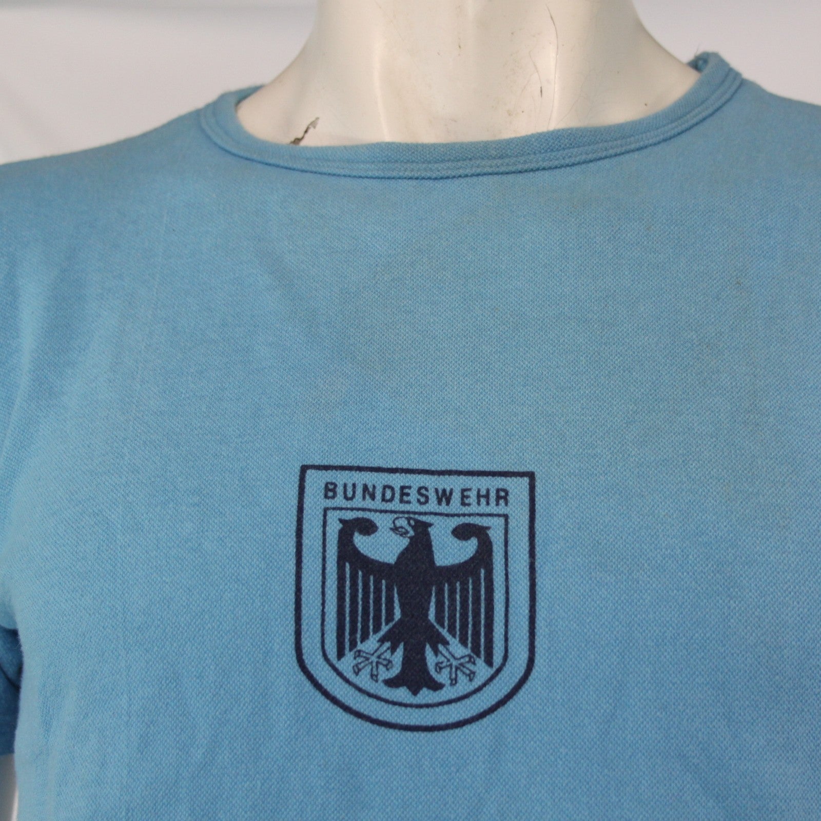 Genuine Army Surplus German Blue PT T-Shirt Short Sleeve Pique Cotton Vintage G2