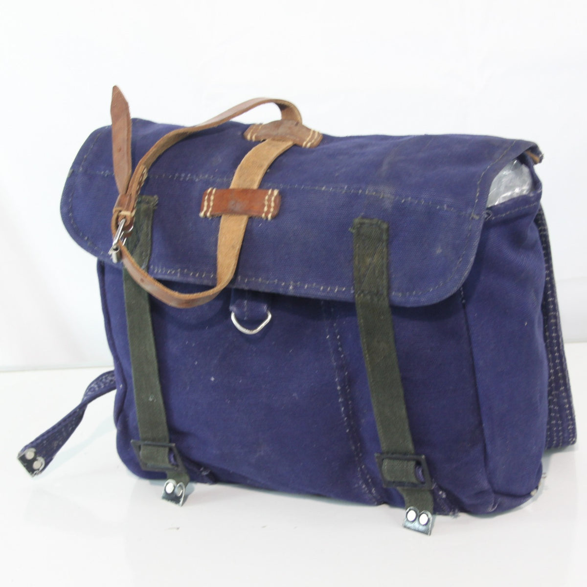 Vintage Genuine Surplus Romanian Army Military Side Bag Navy Blue Canvas (3874)