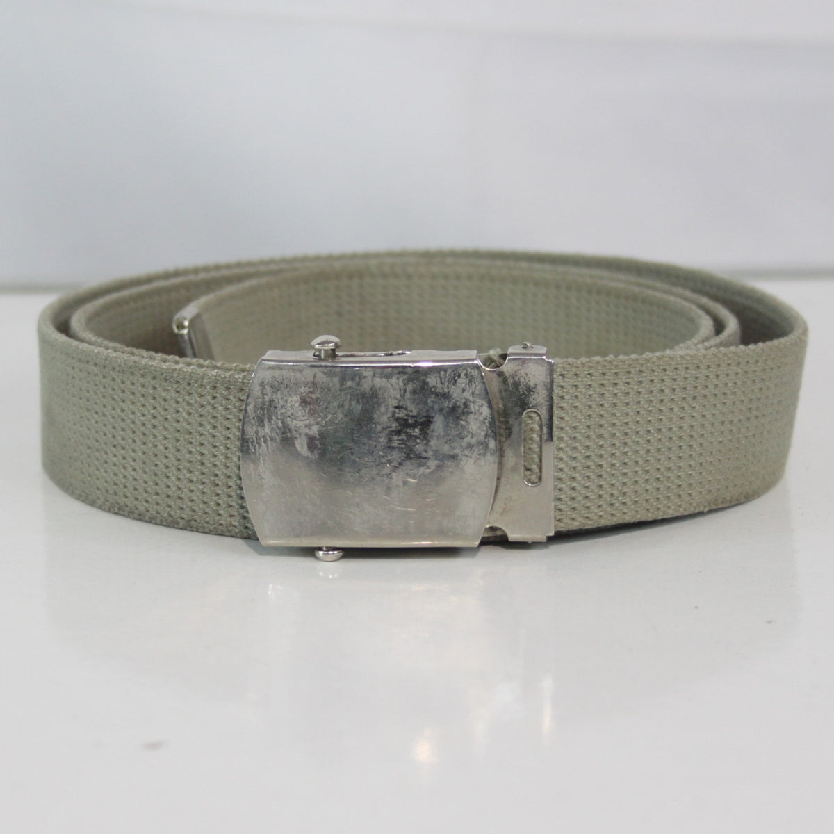 Genuine Surplus French 30mm Pale Khaki Webbing Belt Silver Buckle  (4082)