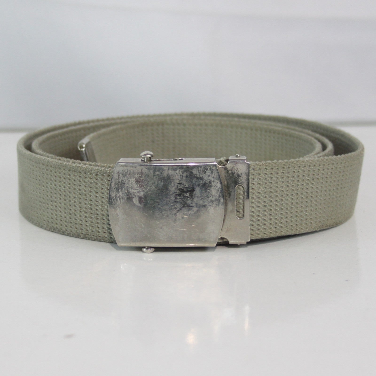 Genuine Surplus French 30mm Pale Khaki Webbing Belt Silver Buckle  (4082)