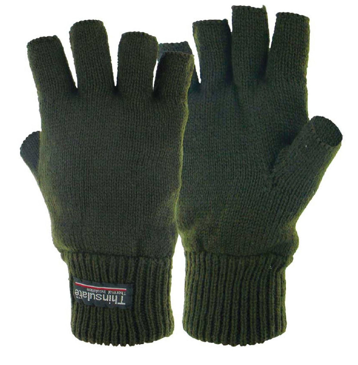 Thinsulate Lined Knitted Olive Foldback Gloves Fingerless Mitts Thermal Winter