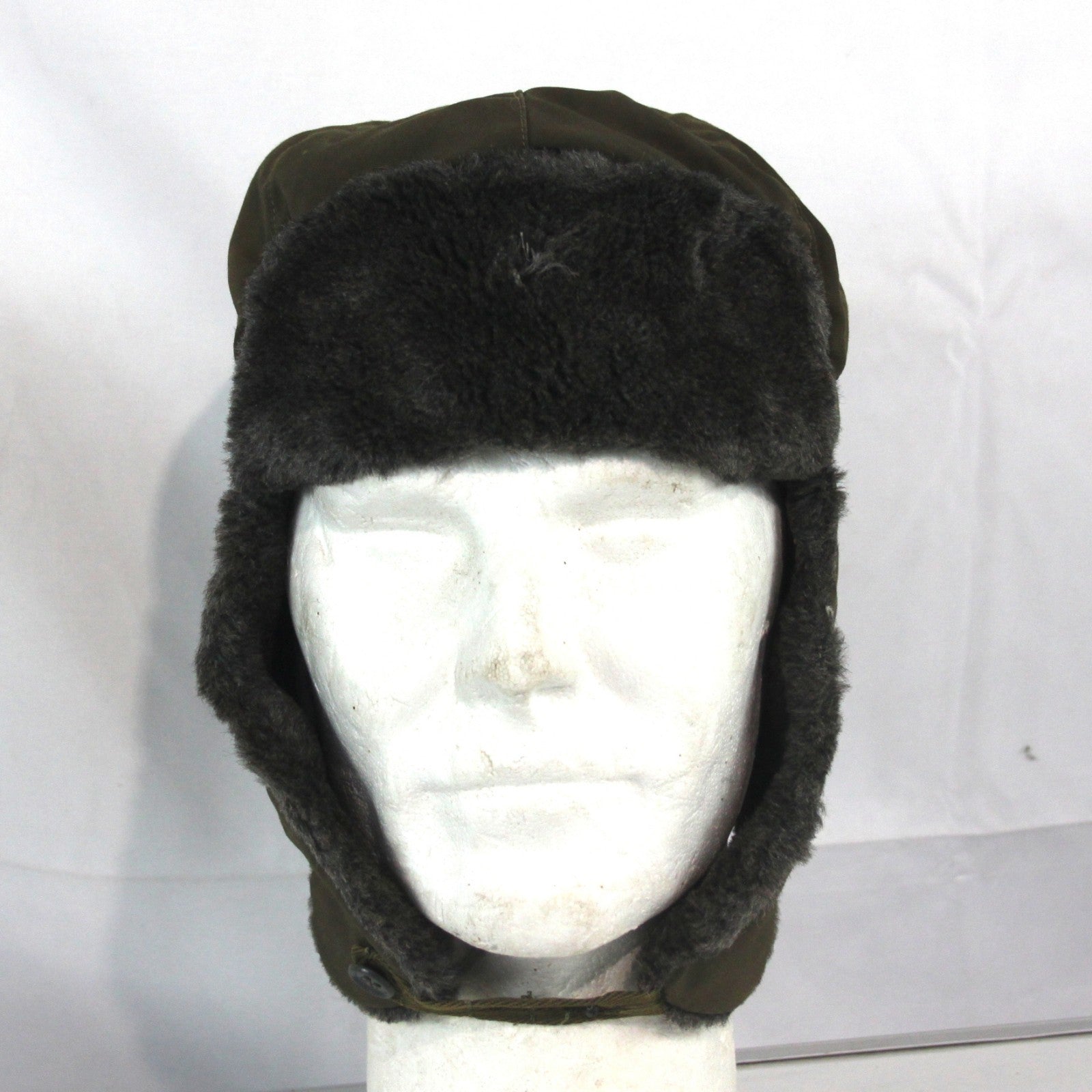 Vintage Winter Hat Faux Fur Lined Army Issue Genuine Surplus Damaged (4403)