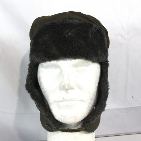 Vintage Winter Hat Faux Fur Lined Army Issue Genuine Surplus Damaged (4403)