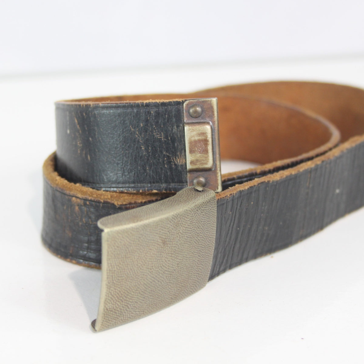 Vintage German Army Leather Belt Black 30mm Strong Genuine Surplus (4088)